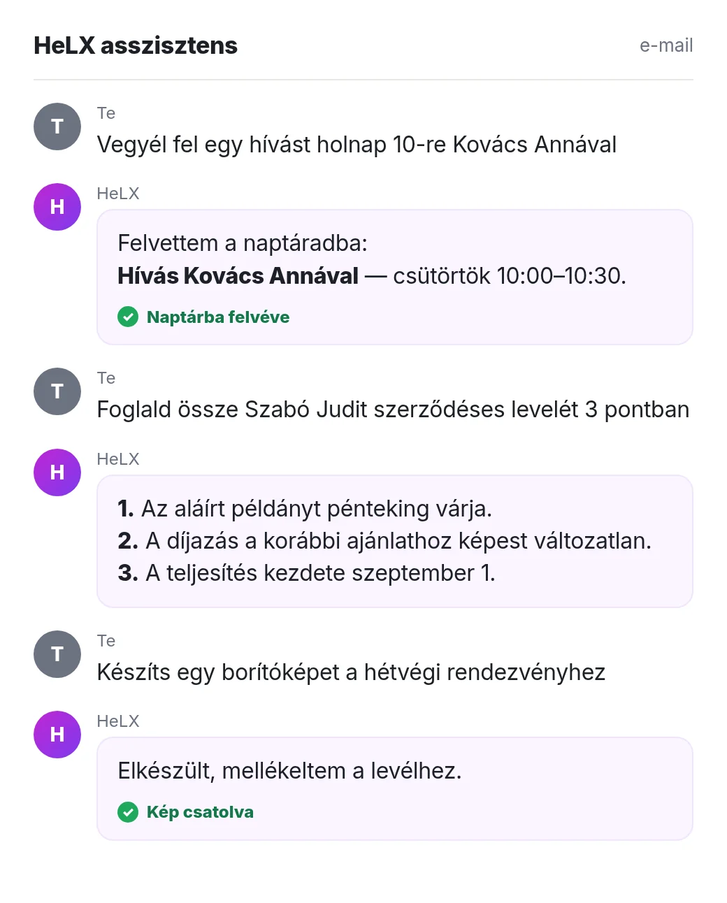 Levélváltás a HeLX asszisztens-címével